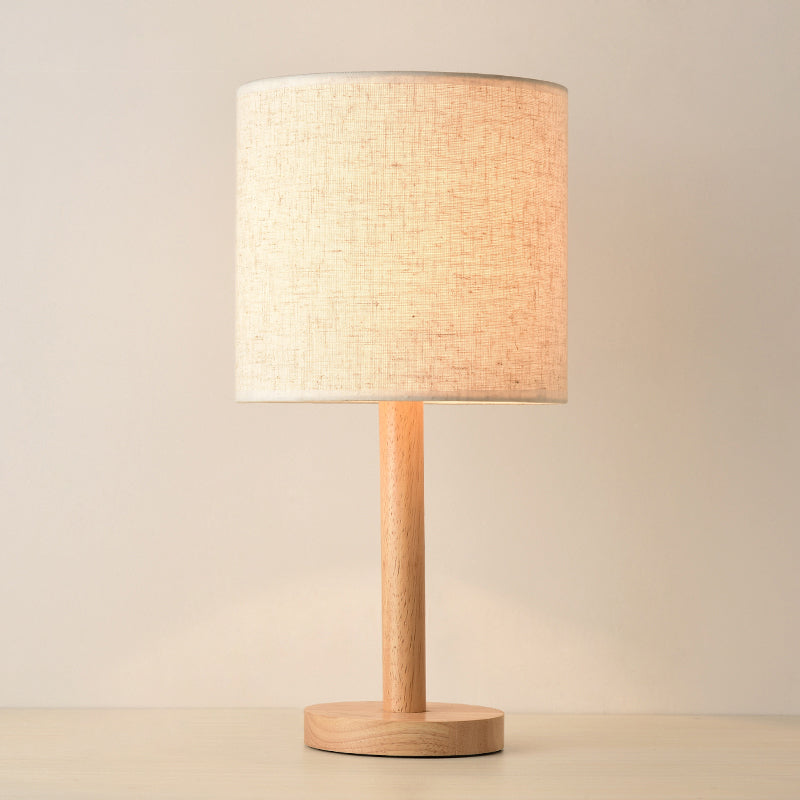 Geometric Fabric Table Lamp Modern Style Single White Nightstand Light with Wooden Base