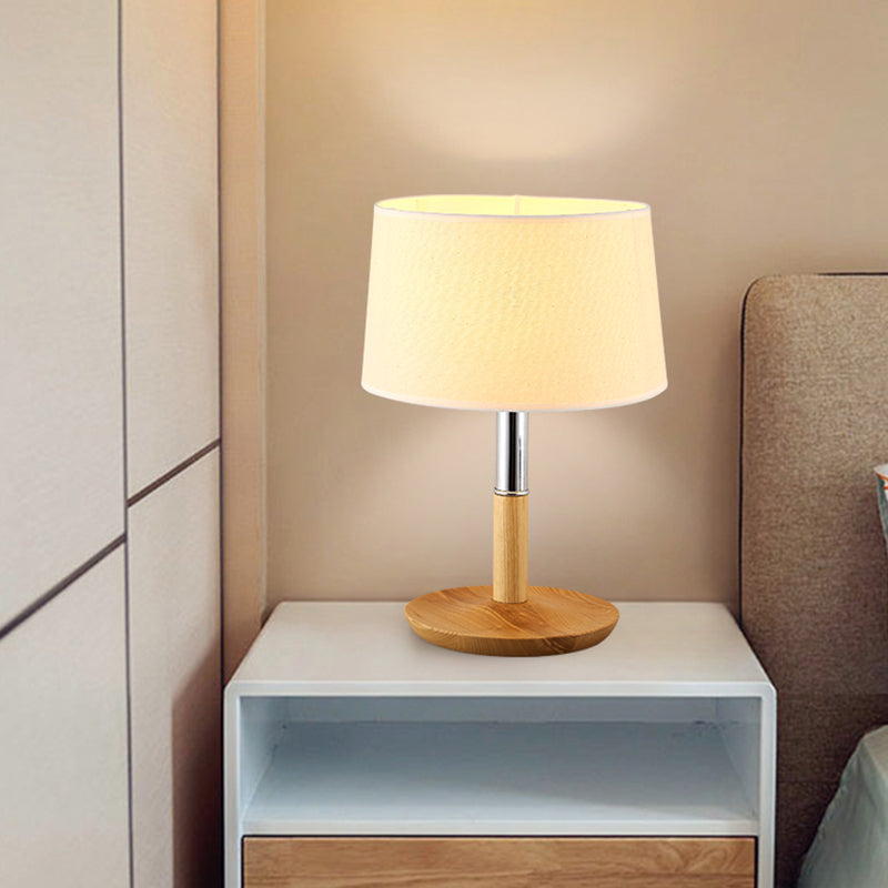 Tapered Bedroom Table Light Fabric 1-Light Contemporary Nightstand Lighting in Wood