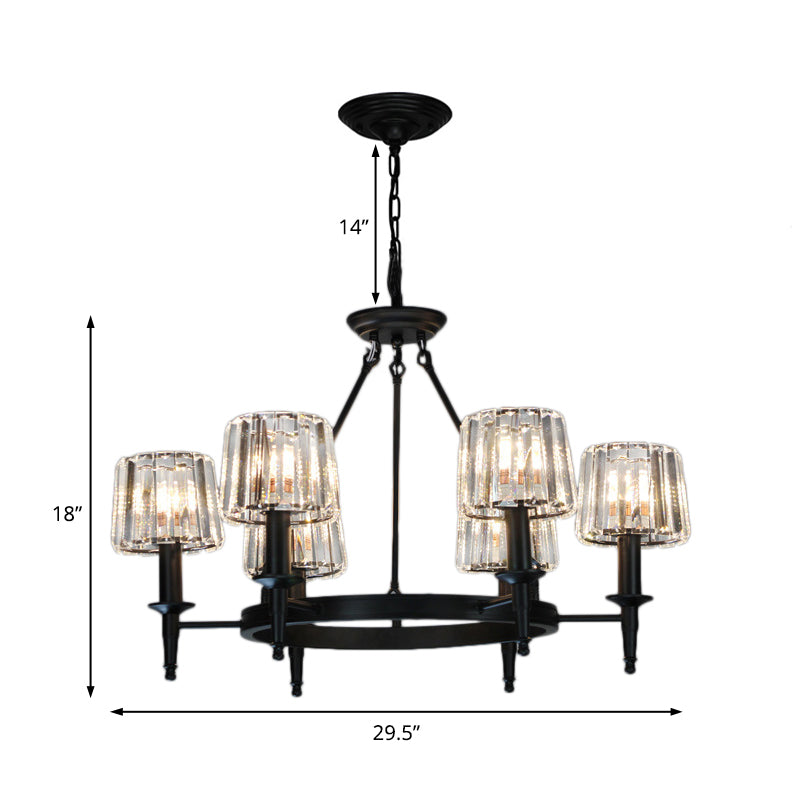 Circle Chandelier Lamp Contemporary Crystal 6/8 Bulbs Black Hanging Pendant Light for Living Room