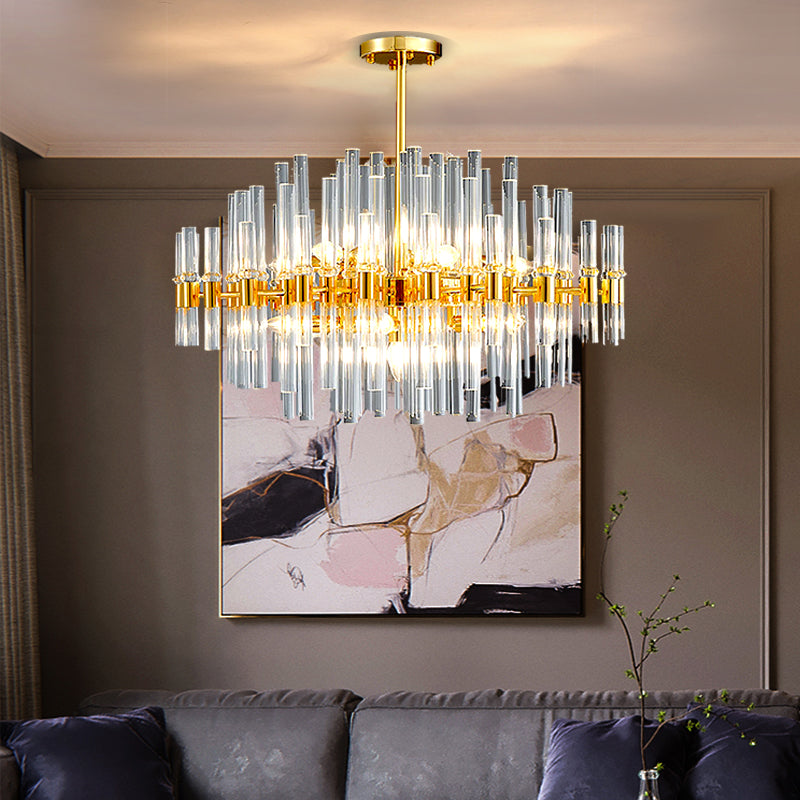 Oval Chandelier Lighting Modern Crystal Tube 5 Lights Gold Ceiling Pendant Light for Living Room