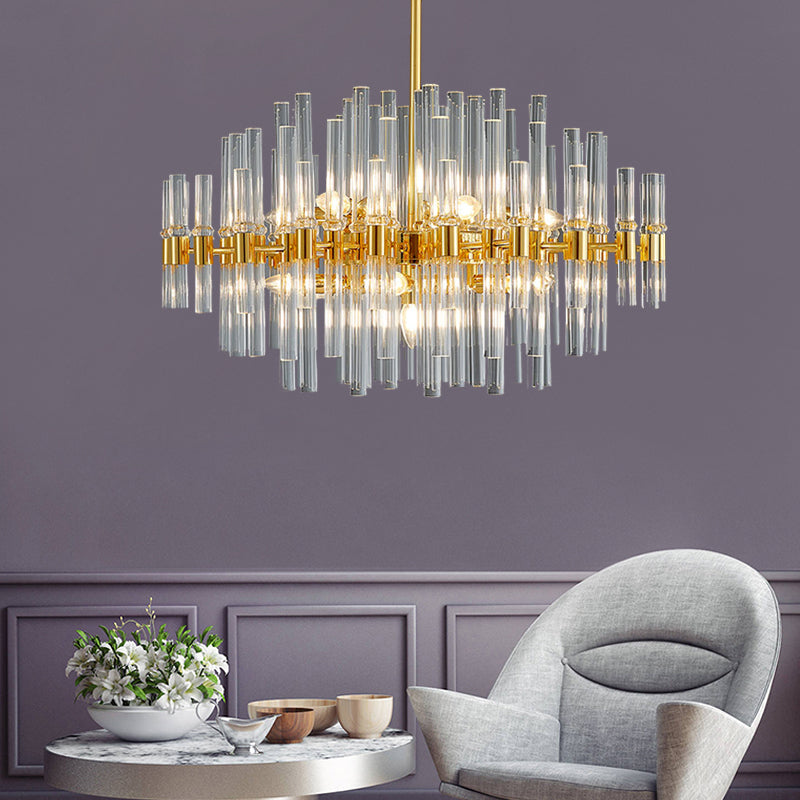 Oval Chandelier Lighting Modern Crystal Tube 5 Lights Gold Ceiling Pendant Light for Living Room