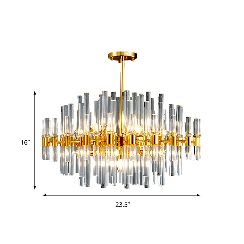 Oval Chandelier Lighting Modern Crystal Tube 5 Lights Gold Ceiling Pendant Light for Living Room