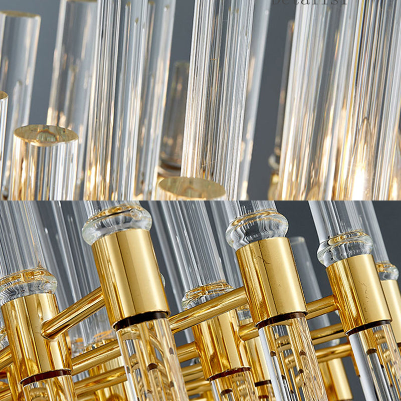 Oval Chandelier Lighting Modern Crystal Tube 5 Lights Gold Ceiling Pendant Light for Living Room