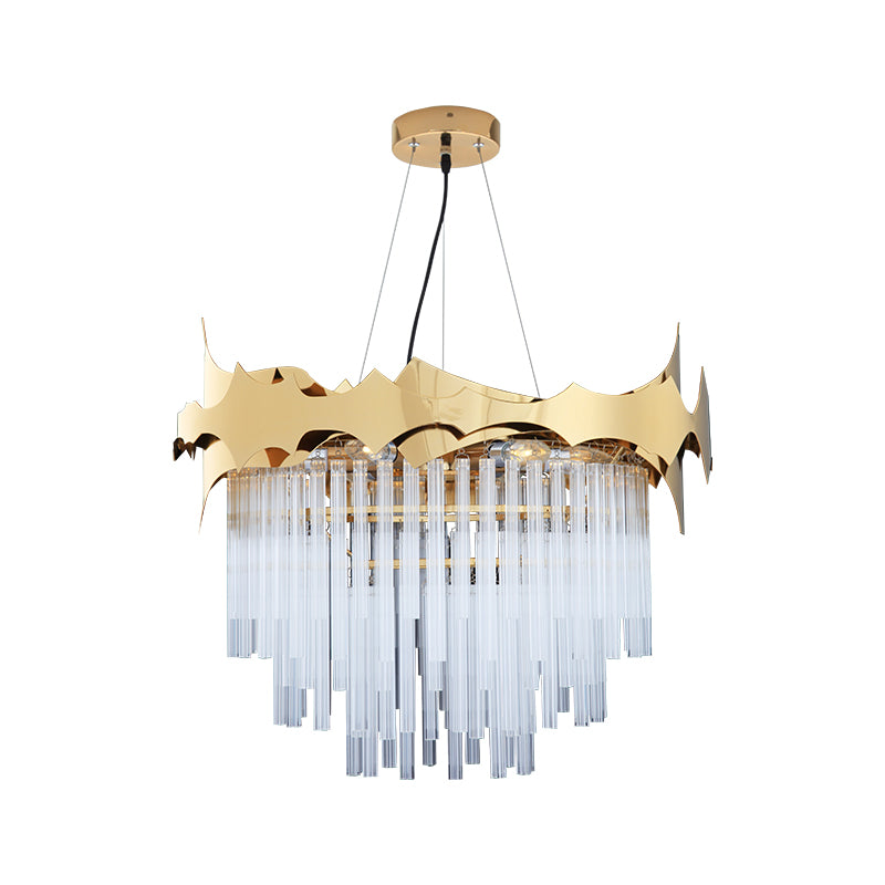 Tapered Chandelier Light Modern Ridged Clear Glass 6 Lights Gold Ceiling Pendant