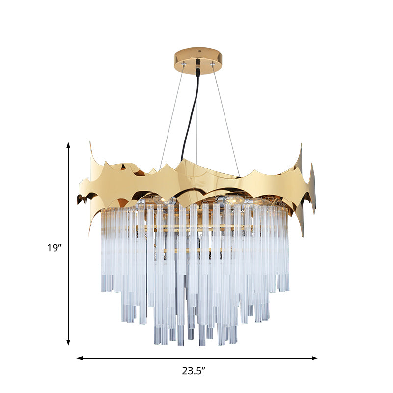 Tapered Chandelier Light Modern Ridged Clear Glass 6 Lights Gold Ceiling Pendant