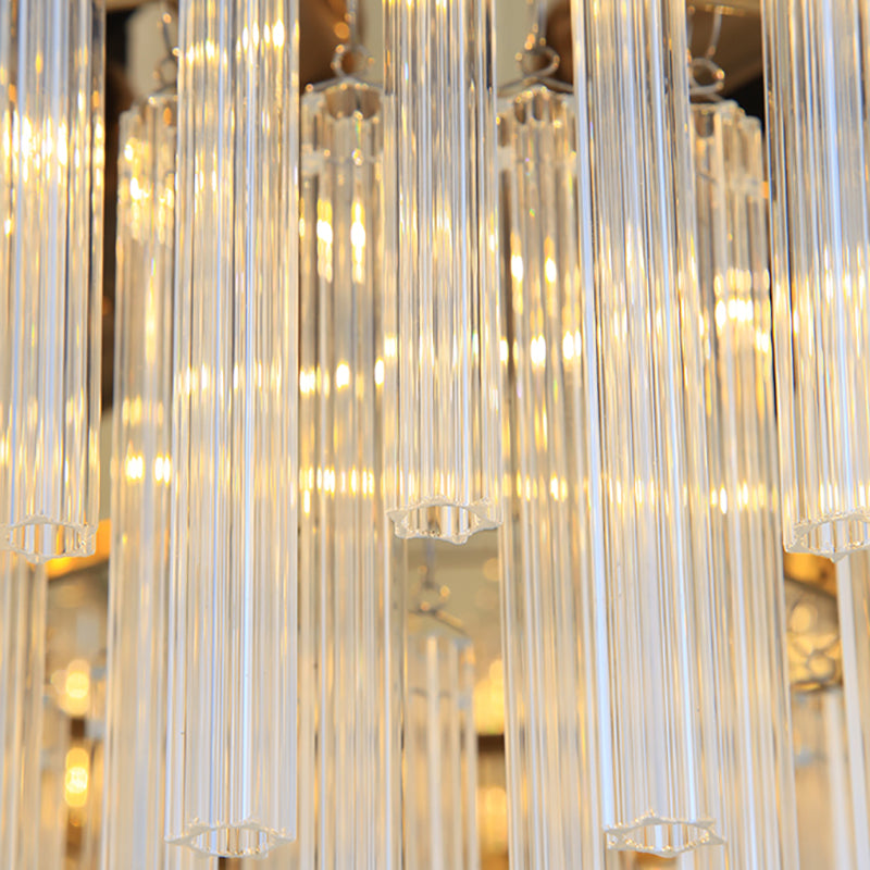 Tapered Chandelier Light Modern Ridged Clear Glass 6 Lights Gold Ceiling Pendant