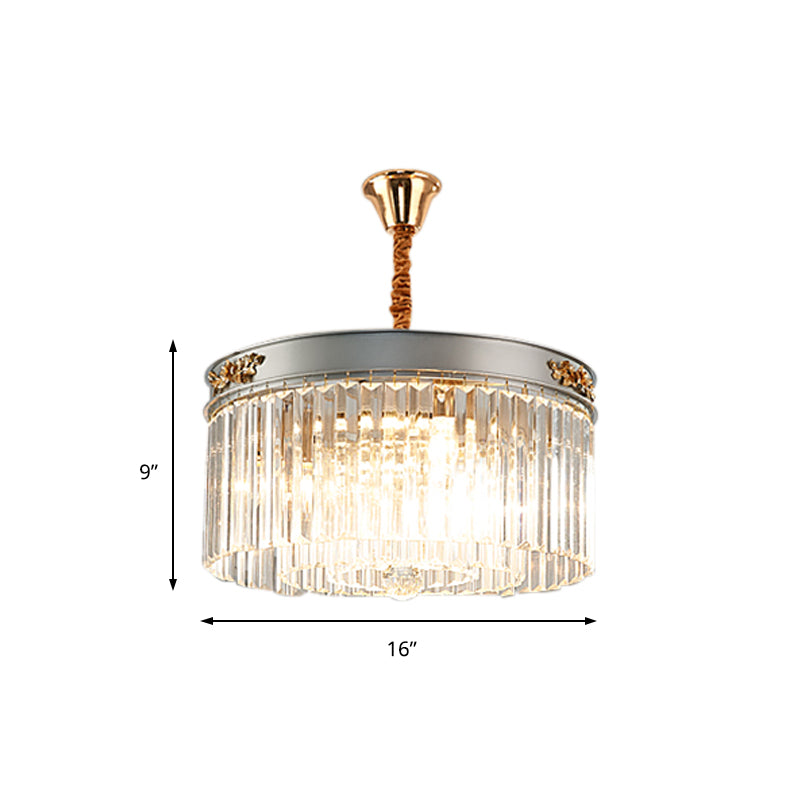 Modern Drum Chandelier Light Fixture Rectangular-Cut Crystal 3/4 Lights Dining Room Hanging Light, 16"/19.5" Wide