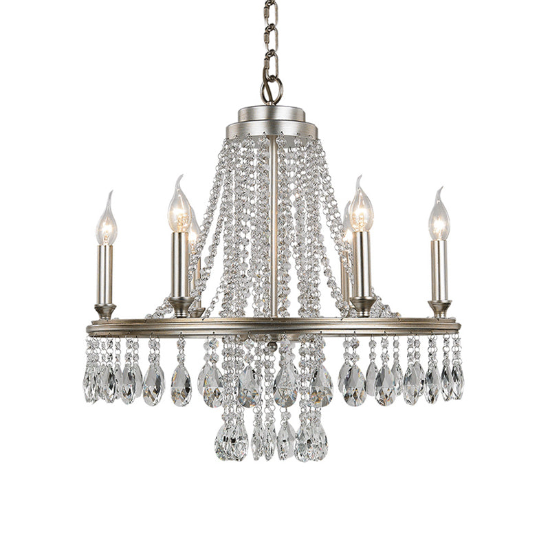 Metal Candle Chandelier Pendant Light Modern 6 Lights Nickel Suspension Light for Dining Room