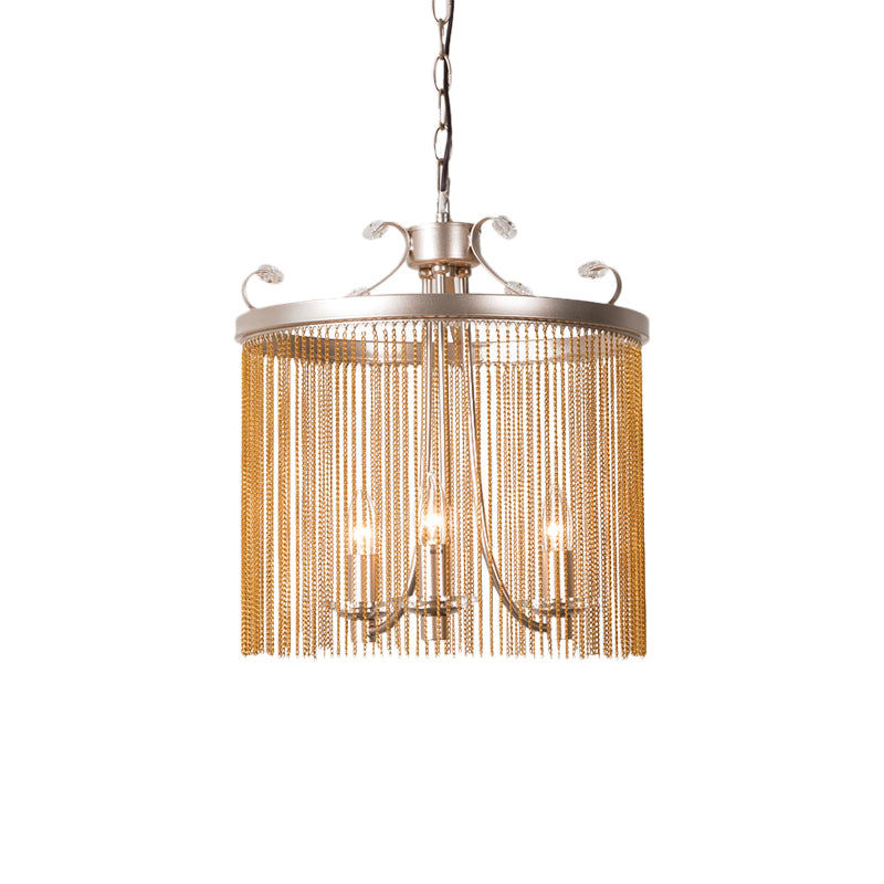 Cylinder Crystal Strand Chandelier Light Modern 3/5/6 Lights Gold Ceiling Pendant Light, 15"/19.5"/24.5" Wide