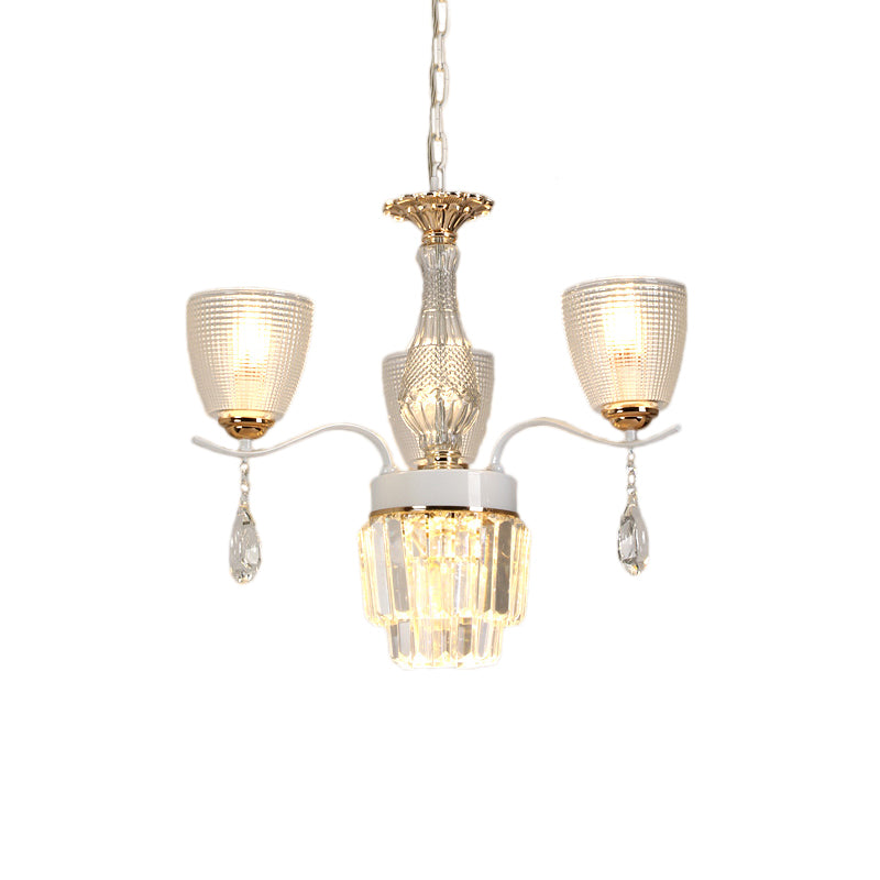 Prism Glass Cup Hanging Light Kit Contemporary 3/6/8 Lights White Chandelier Lamp with Cone Crystal Shade