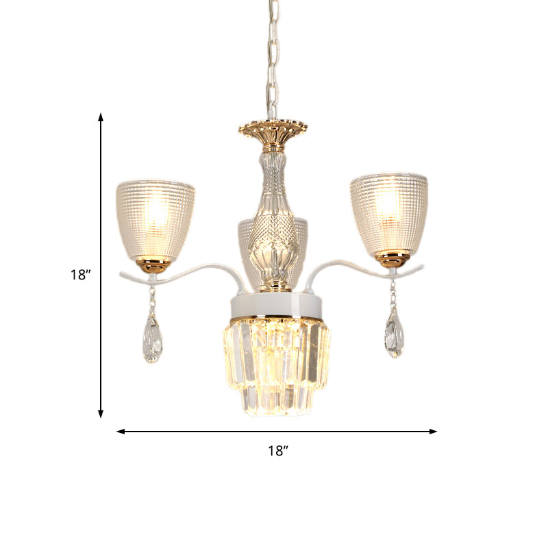 Prism Glass Cup Hanging Light Kit Contemporary 3/6/8 Lights White Chandelier Lamp with Cone Crystal Shade