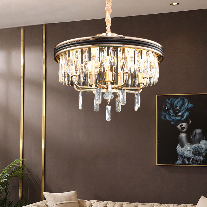 Modern Drum Ceiling Light Crystal Block 7/9 Lights Gold Chandelier Light, 18"/21.5" Wide