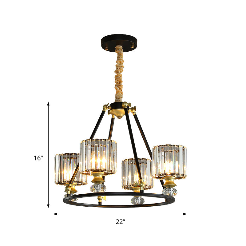 Zylinder hängendes Licht Kit moderner klarer Kristall 4/6/8 Lichter Schwarzes Kronleuchter Licht für Wohnzimmer