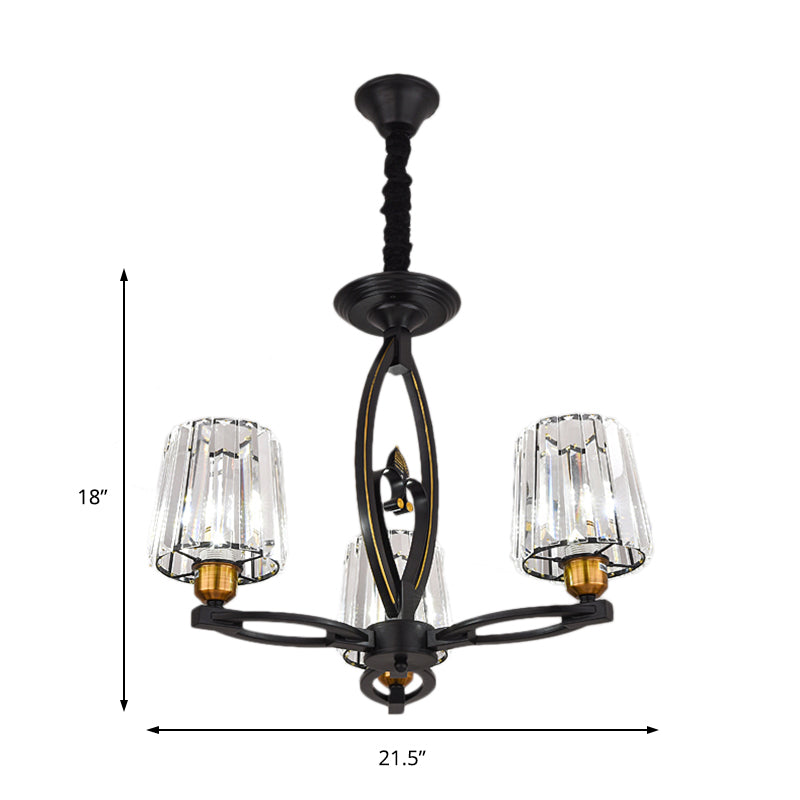 Tapered Crystal Block Ceiling Light Vintage 3/6 Lights Hanging Ceiling Light for Dining Room in Black