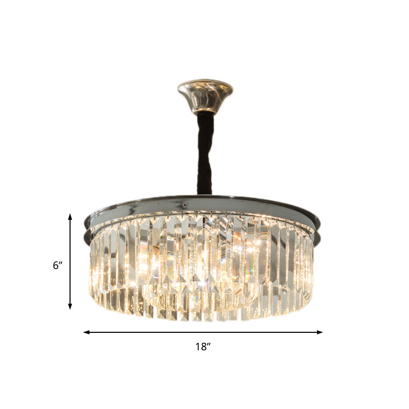 Simple Style Drum Crystal Block Chandelier Pendant Light 4/8 Lights Hanging Light Kit in Chrome, 18"/23" Wide