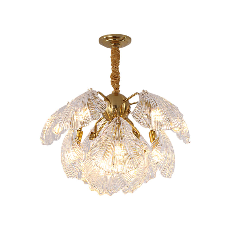 Shell Shape Chandelier Light Modernisme Prism Verre 13/15 Lights Laiton Plafond, 23,5 "/ 27" de large