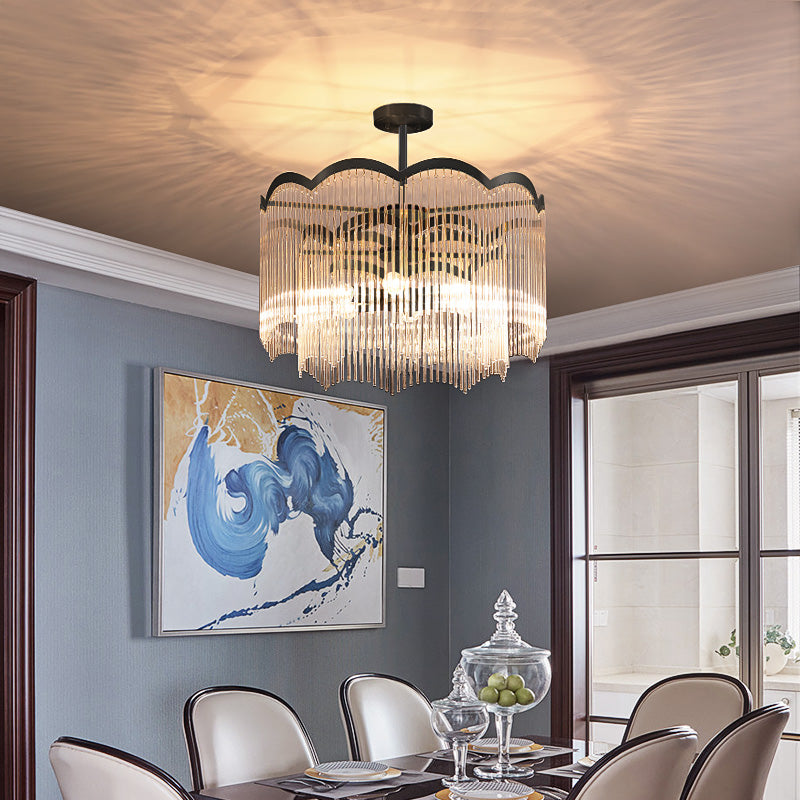 3 Lights Dining Room Chandelier Light Clear/Blue Crystal Strand Hanging Light with Round Design