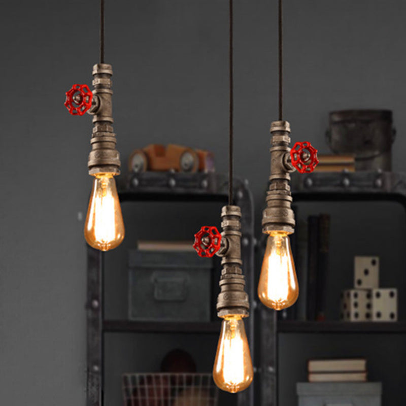 Rustic Style Piping Pendant Light 1-Light Iron Suspension Light Fixture with Valve Decor