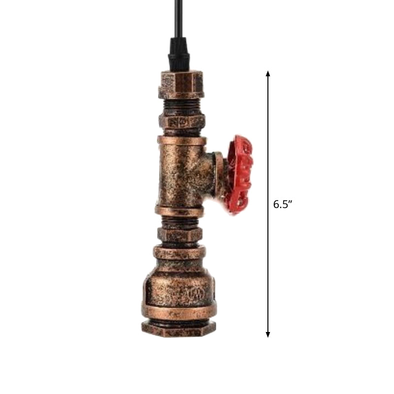 Luz de colgante de tuberías de estilo rústico 1 lámpara de suspensión de hierro de 1 luz con decoración de la válvula