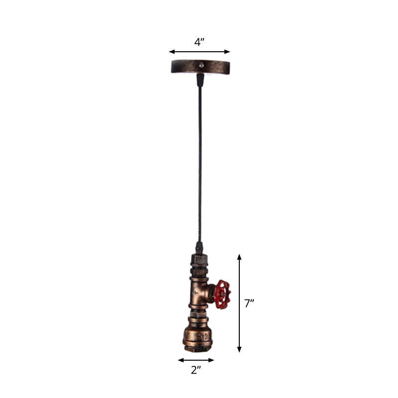 Rustic Style Piping Pendant Light 1-Light Iron Suspension Light Fixture with Valve Decor