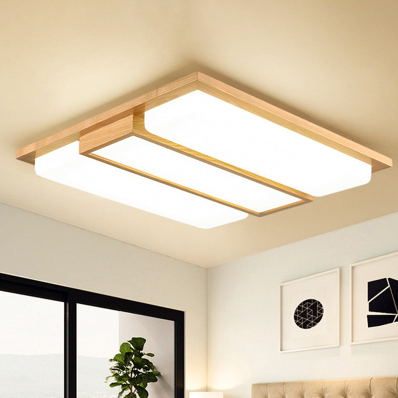 Rectangle Shaped Living Room Flush Light Wood Japanese LED Flush Ceiling Light Fixture