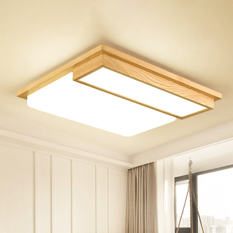 Lámpara de techo empotrada LED japonesa de madera con luz empotrada para sala de estar con forma rectangular