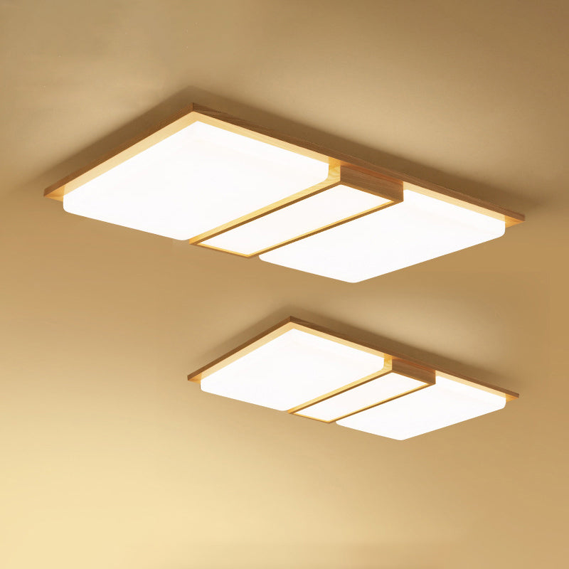 Rectangle Shaped Living Room Flush Light Wood Japanese LED Flush Ceiling Light Fixture