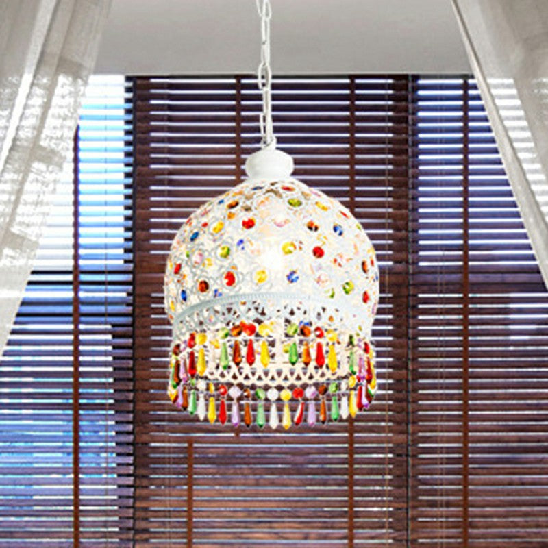 Bohemian Dome Plafond Light 3 Bulbes Fon Pendre suspendu avec un drapage de cristal pour le salon