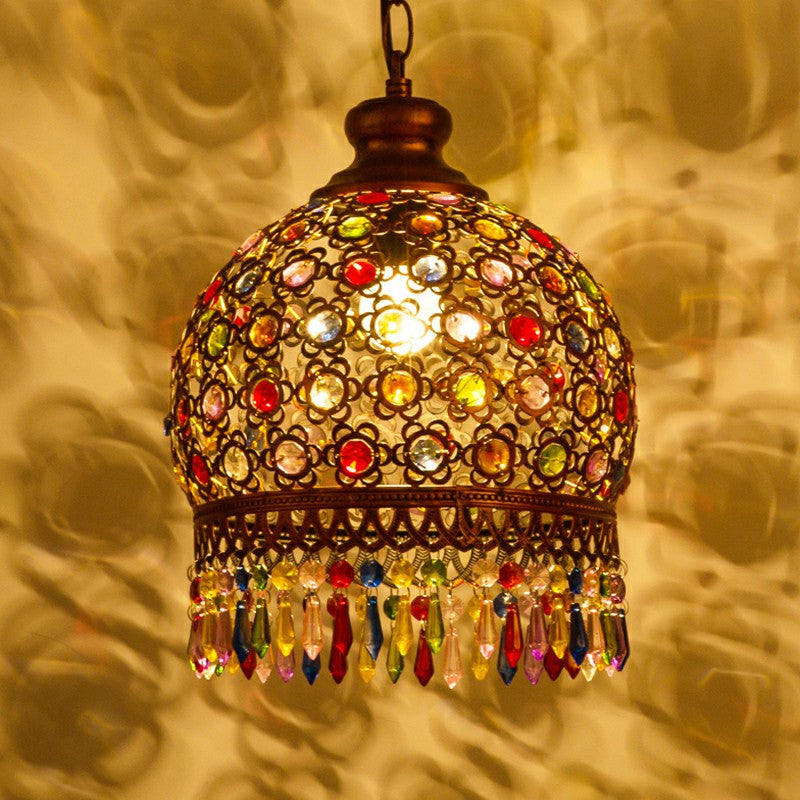 Bohemian Dome Plafond Light 3 Bulbes Fon Pendre suspendu avec un drapage de cristal pour le salon