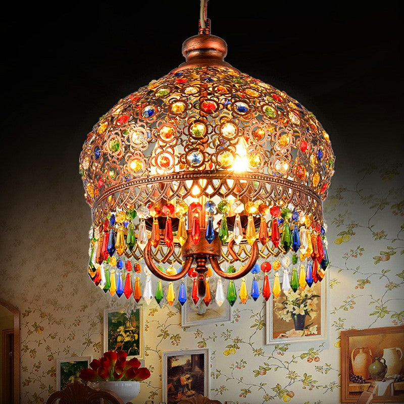 3 koppen hanglamp vintage koepel ijzerophanging verlichtingsarmatuur met kristal accent