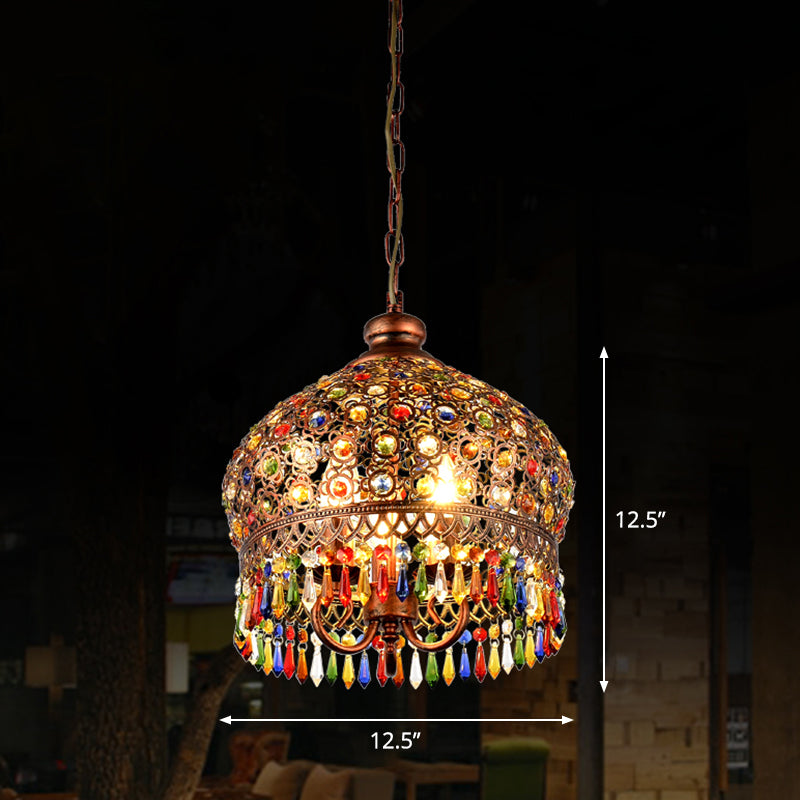 Gearceerde gekleurde kristallen ophanging licht Boheemse restaurant hanglamp in koper in koper
