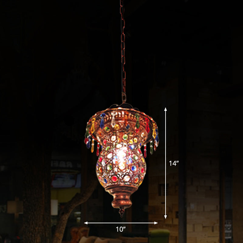 Luz de suspensión de cristal de color sombreado Luz de restaurante bohemio Luz de luz en cobre