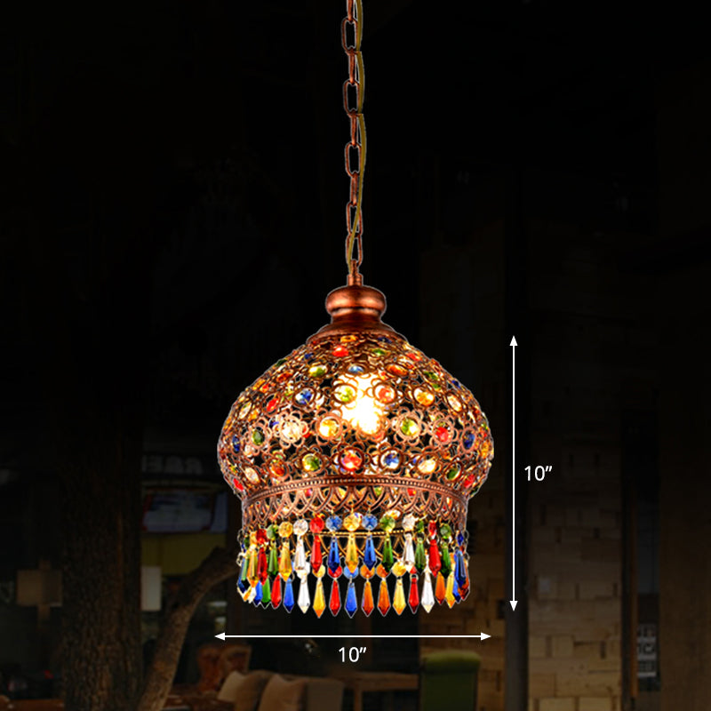 Schattierte farbige Kristallsuspension Licht Bohemian Restaurant Anhängerleuchte in Kupfer