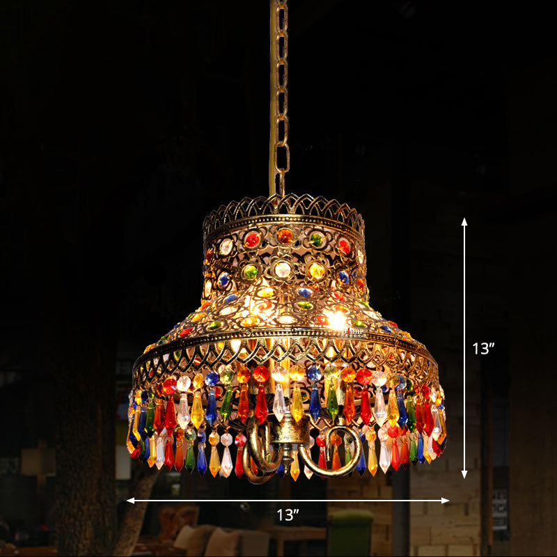 Éclair de suspension en cristal de couleur ombrée Aménagement de luminaire pendentif de restaurant bohème en cuivre