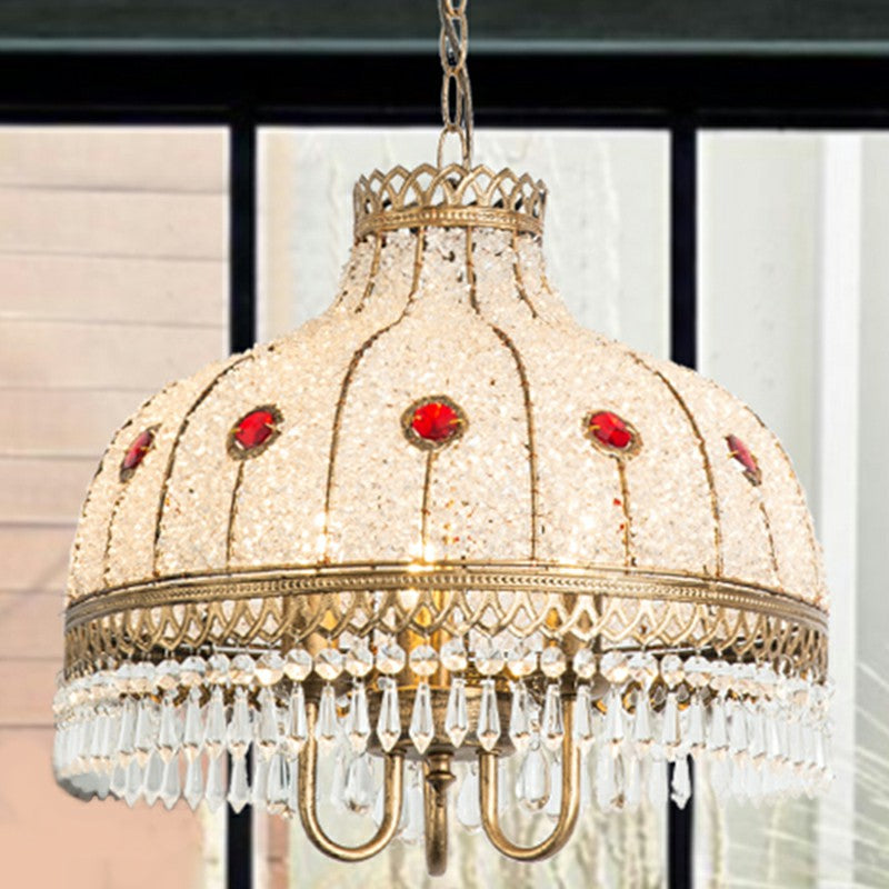 Iron Bud Suspension Light Antique 3 Bulbs Restaurant Pendant Light Fixture with Dangling Crystal