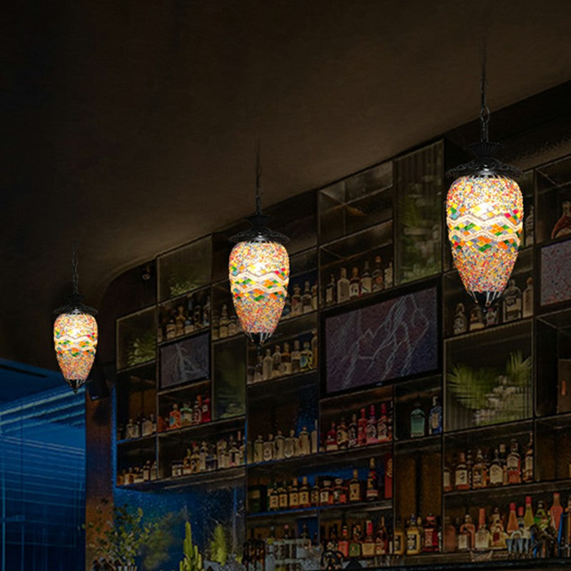 Ein-Bulb-hängende leichte Retro-Stil-Mosaik-Buntglas Deckenbeleuchtung für Bar