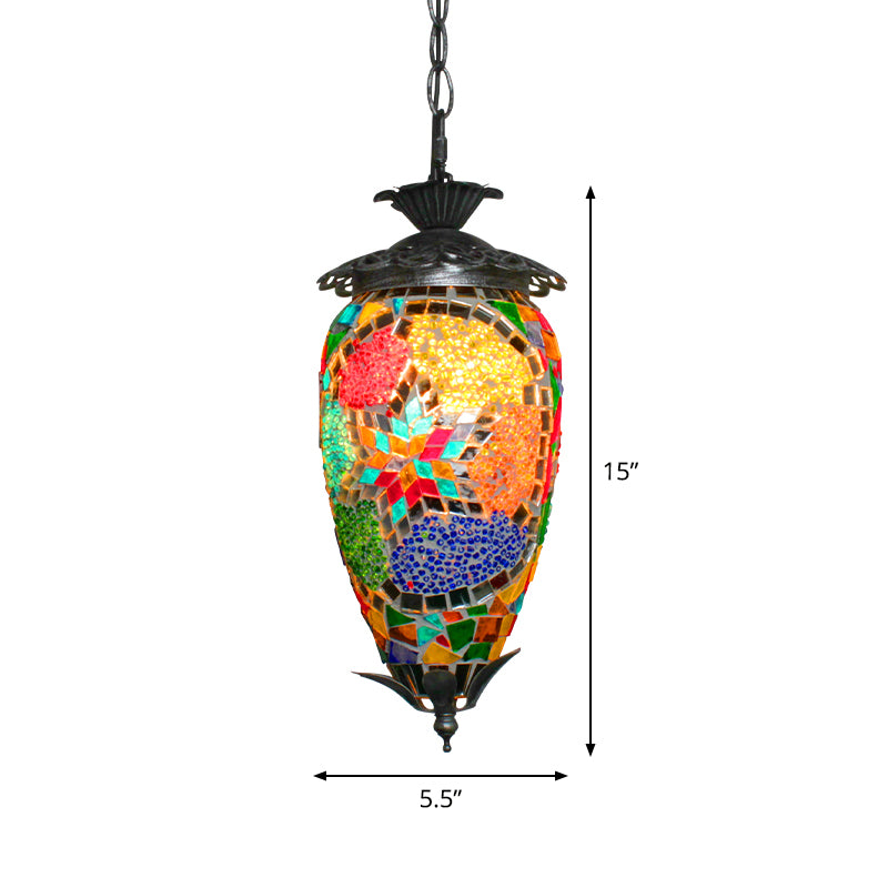 Single-Bulb Hanging Light Retro Style Mosaic Stained Glass Ceiling Lighting for Bar