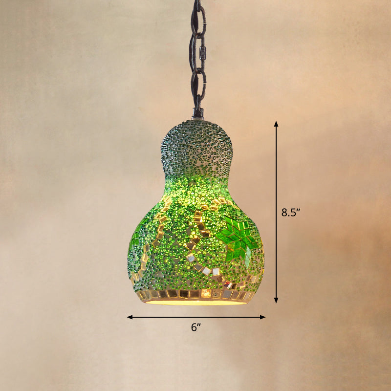 Traditional Pear Suspension Lighting 1-Light Stained Glass Pendant Ceiling Light for Restaurant