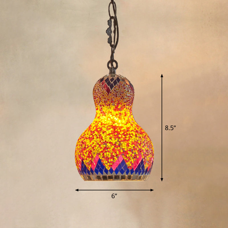 Traditional Pear Suspension Lighting 1-Light Stained Glass Pendant Ceiling Light for Restaurant