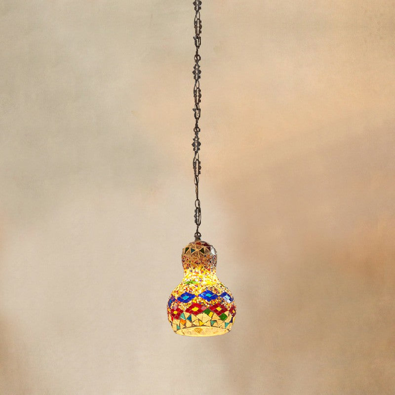 Traditional Pear Suspension Lighting 1-Light Stained Glass Pendant Ceiling Light for Restaurant