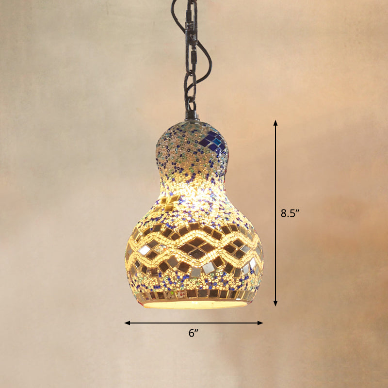 Traditional Pear Suspension Lighting 1-Light Stained Glass Pendant Ceiling Light for Restaurant