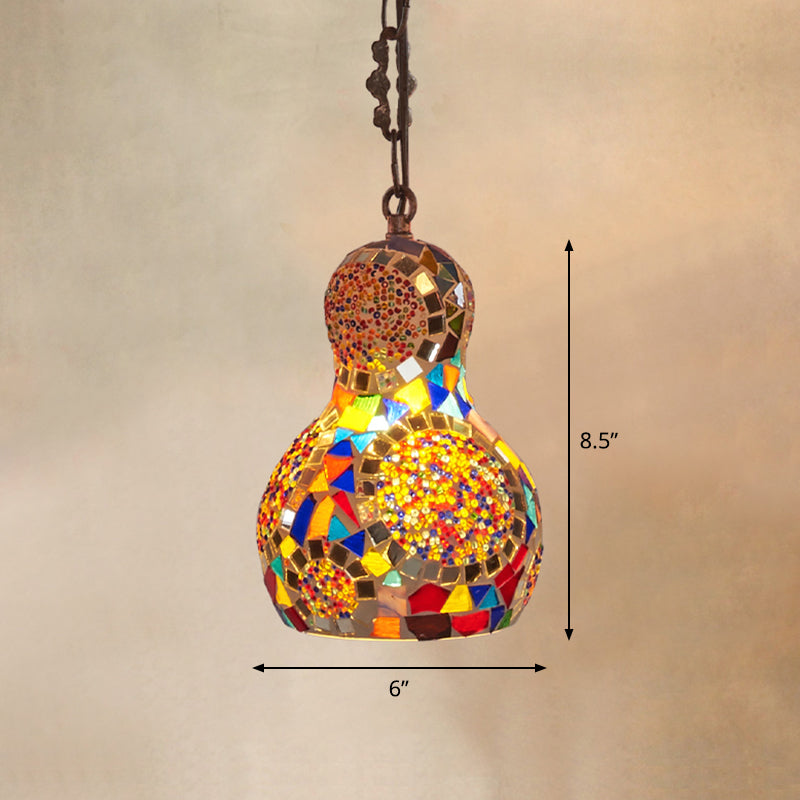 Traditional Pear Suspension Lighting 1-Light Stained Glass Pendant Ceiling Light for Restaurant