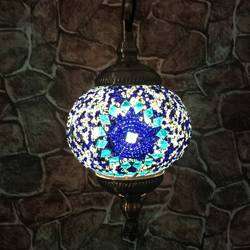 Oblate Stained Glass Ceiling Light Classic 1 Bulb Restaurant Hanging Pendant Light