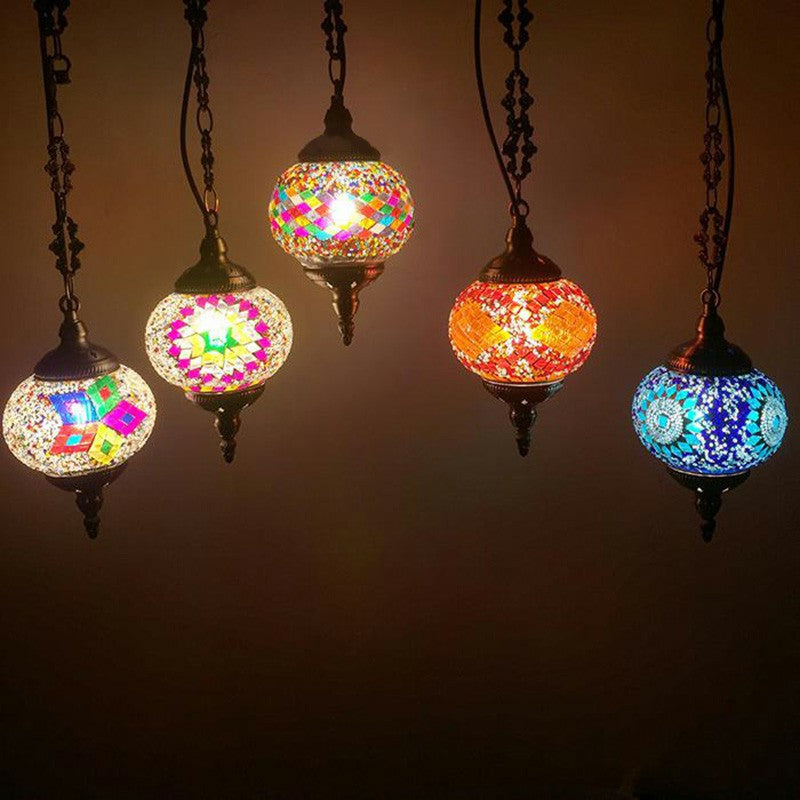 Oblate Stained Glass Ceiling Light Classic 1 Bulb Restaurant Hanging Pendant Light