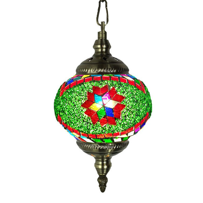 Oblate Stained Glass Ceiling Light Classic 1 Bulb Restaurant Hanging Pendant Light