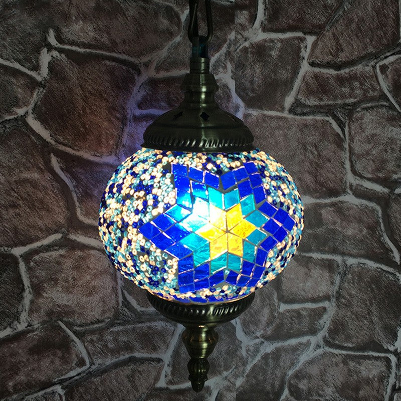 Oblate Stained Glass Ceiling Light Classic 1 Bulb Restaurant Hanging Pendant Light