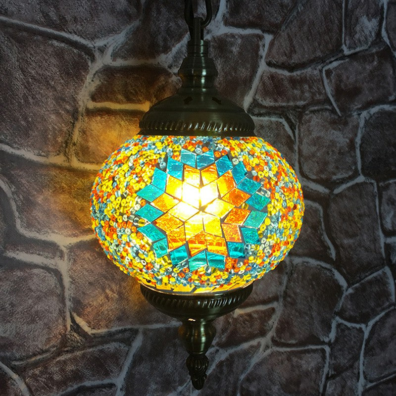 Oblate Stained Glass Ceiling Light Classic 1 Bulb Restaurant Hanging Pendant Light