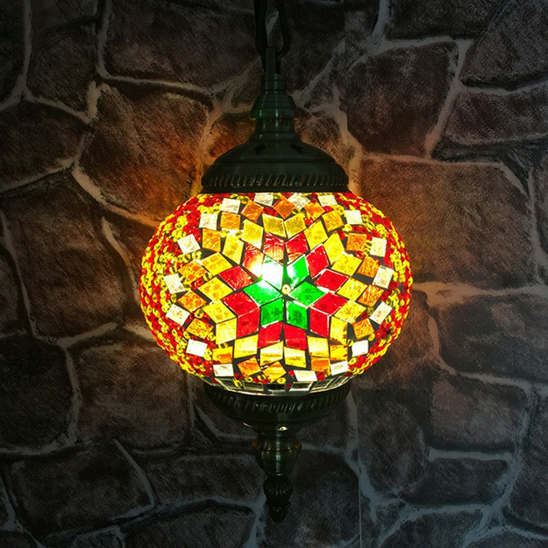 Oblate Stained Glass Ceiling Light Classic 1 Bulb Restaurant Hanging Pendant Light