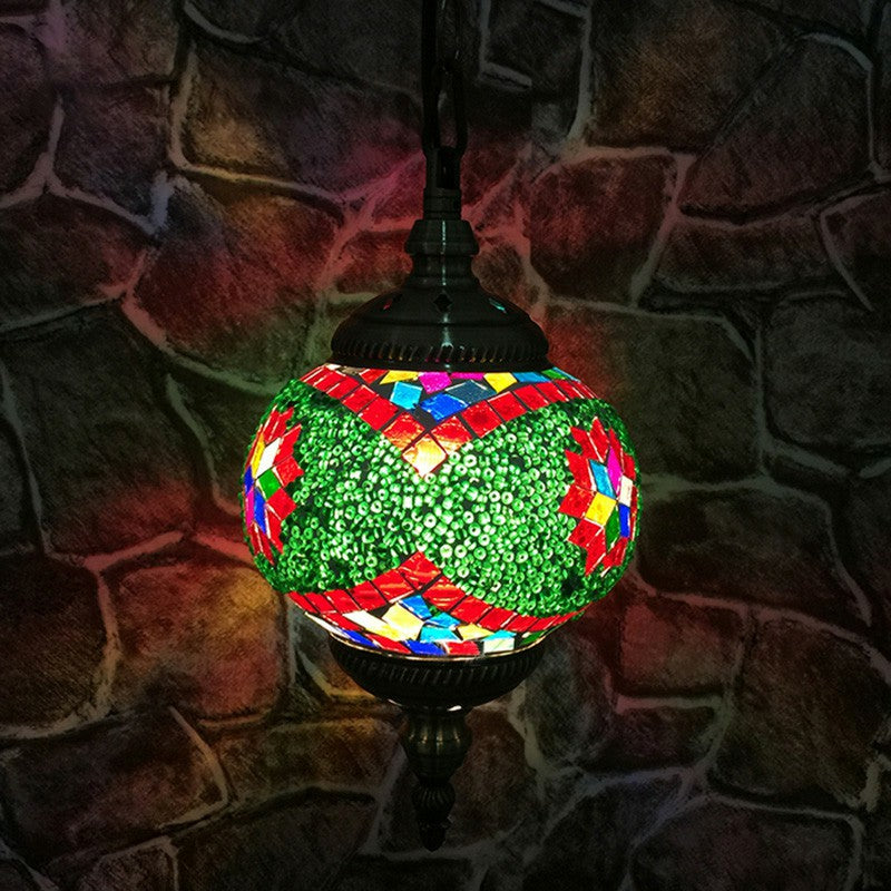 Oblate Stained Glass Ceiling Light Classic 1 Bulb Restaurant Hanging Pendant Light