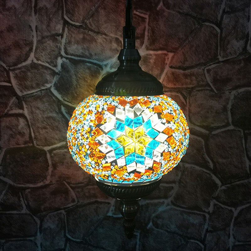 Oblate Stained Glass Ceiling Light Classic 1 Bulb Restaurant Hanging Pendant Light